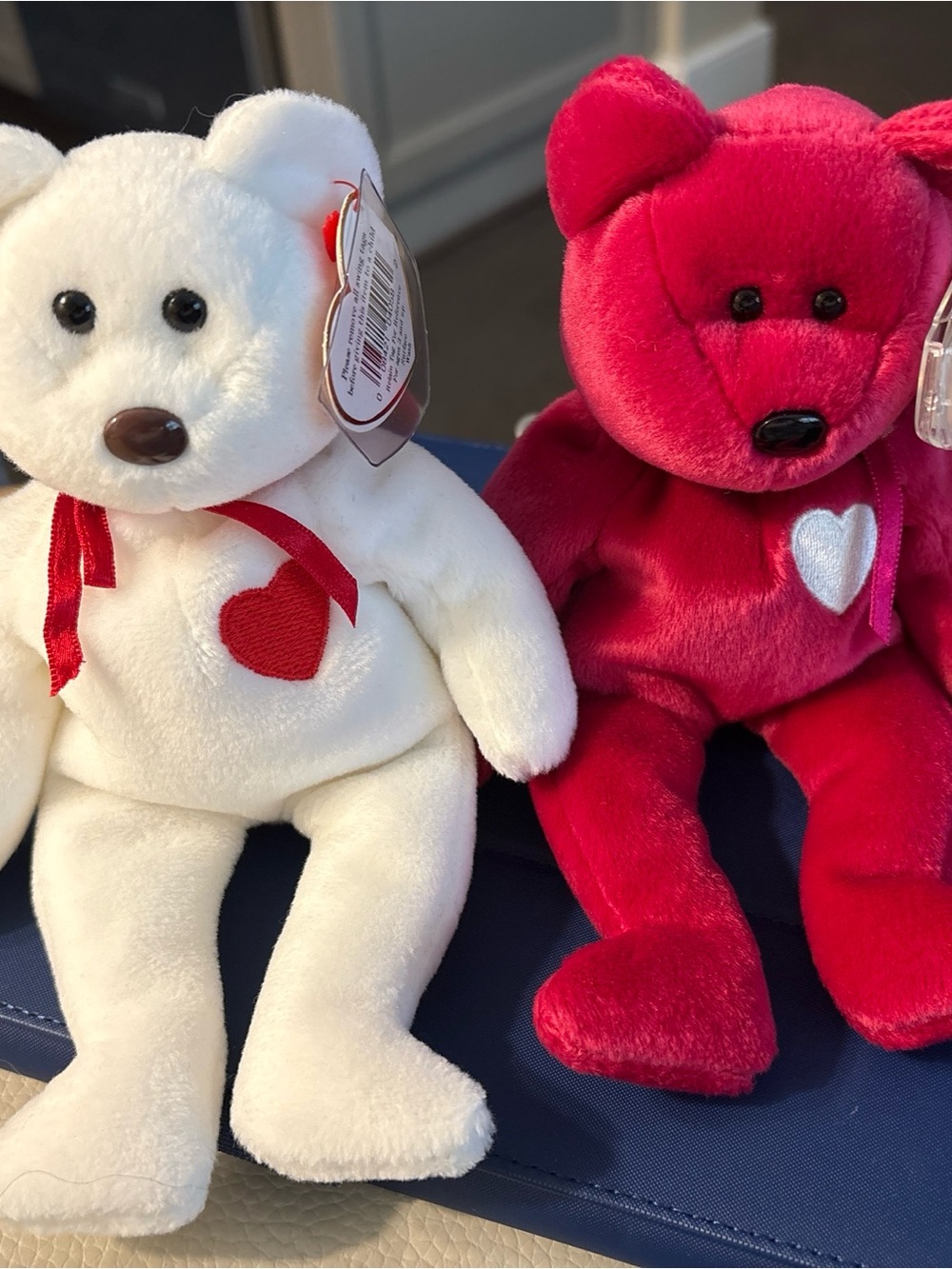 Ty Plush Heart Teddy Bears - White and Red
